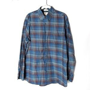 Viyella Mens Plaid Button Down Shirt Blue Long Sleeve Cotton Wool Blend Sz Large